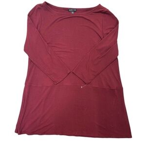 EILEEN‎ FISHER Top M Tunic Stretch Jersey Round Neck 3/4 Sleeve Burgundy Red USA